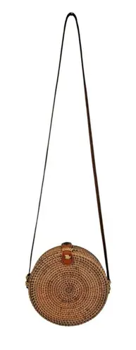 *Wicker Weaved Round Purse Crossbody Boho Travel Resort Vacation Coastal Grandma Brown