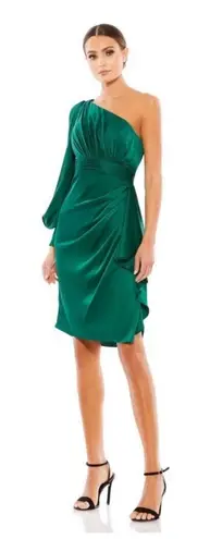 Mac Duggal IEENA SATIN ONE SLEEVED COCKTAIL DRESS Emerald Green Size 8 New