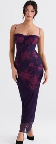 NWT Miss Rosier Floral Print Bustier Bodycon Maxi Dress Grape Women's Size S Purple