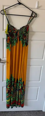 ACE Fashion Womens Long Yellow Floral Paisley Sleeveless Maxi Dress sz L Boho