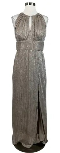 R & M Richards Sparkly Halter Long Column Evening Gown Gold Size 6 Formal Dress