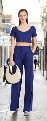 STAUD Tango Navy Blue Crop Short Sleeve Top Size XS NEW NWT