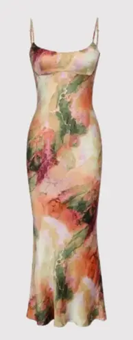 Micas Womens Dress Brown Abstract Fitted Cami Slip Maxi Watercolor Retro Medium