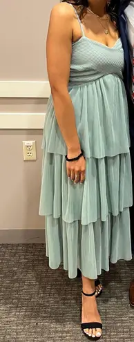 Tiered Light Teal Midi Dress Size L
