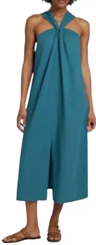 NEW Faherty Bay Twist Seersucker Halter Colonial Blue organic cotton Dress sz XS