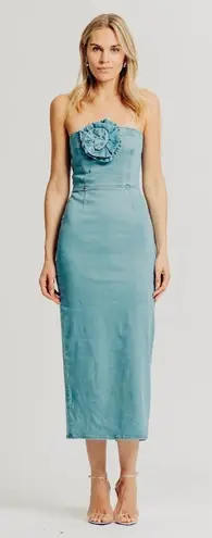 Torn By Ronny Kobo NWT Renee Strapless Denim Midi Dress in Medium Blue Small