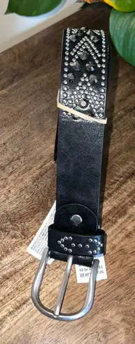 Studded Belt Women's S/M Black Silver Rhinestone Western Fashion Buckle