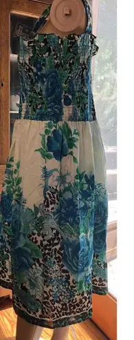 Anthony Richards Floral Square Neck Smocked Sundress Sleeveless Cotton Size LP