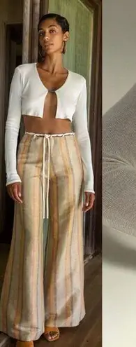 NWT Savannah Morrow Birdie Top in Ivory Blue Cropped Long Sleeve Medium White