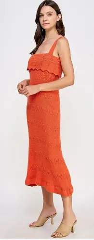 KOKO + MASON Popover Ruffle Pointelle Sweater Dress, Size Small, Orange, NWT Orange