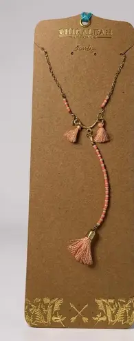 Shiraleah Boho Coral Pink Tassel Necklace with Gold Chain and Beaded Details