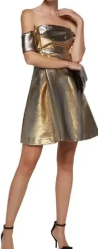 Sandro Palacio Metallic Gold Off Shoulder Dress