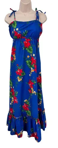Vintage Hilo Hattie's Maxi Dress Womens Small Blue Cotton Floral Strappy