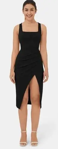 Halara  Cloudful Ruched Split Crisscross Bodycon Midi Dress‎ Black NWT S