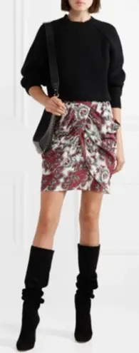 Isabel Marant Tilena White, Black & Red Paisley Print Gathered Mini Skirt Sz 40