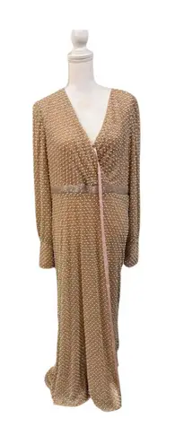 Mac Duggal New Wrap Over Bishop Sleeve Gown With Pearl Beading, Size 14