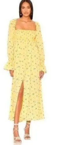 We Wore What Yellow Floral Print On Off Shoulder Smocked Boho Maxi Dress S NWT