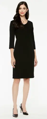 Ming Wang 3/4 Sleeve V-Neck Acrylic Knit Dress Black Size Large