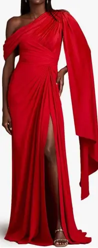 Tadashi Shoji NWOT Ember One-Shoulder Draped Gown lava red Sz 12
