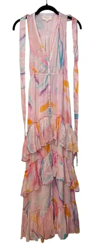 Revolve Rococo Sand Pink Multi Color Marble Tiered Maxi Dress Size Small