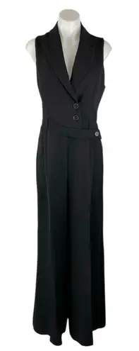 ZARA  Womens Black Sleeveless Collared Belted Waist Button Romper Jumpsuit Size S