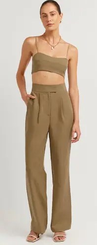 Dissh Karla Tencel Linen High Rise Wide Leg Trouser Size 8 Office Preppy Neutral Brown