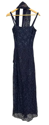 Rimini by Shaw women's y2k vintage navy sequined lace formal prom dress size 4 Blue
