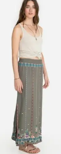 Johnny Was Grey Embroidered Linen Smock Maxi Skirt Slit Bohemian