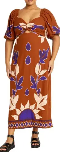 City Chic Rust Brown Puff-Sleeve Maxi Dress – Smocked Back MSRP $159
