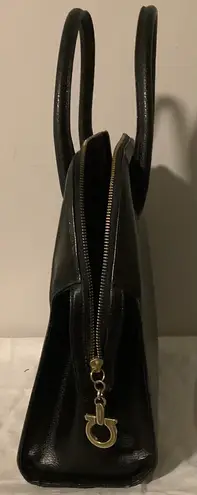 Salvatore Ferragamo Authentic Black Leather Gancini Satchel Handbag Shoulder Bag