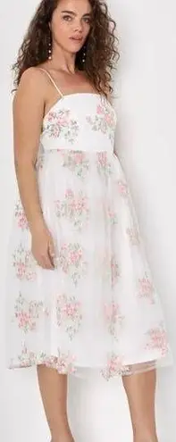 Lulus  Celebrating Sweetness White Floral Embroidered Tulle Midi Dress Size XS