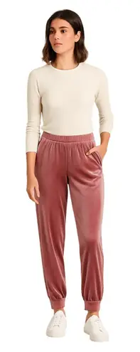 Womens Velvet Jogger Pants Elastic Waist Comfort Loungewear Dusty Rose Pink sz L Size L