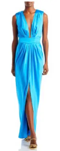 Ramy Brook Womens Quinn Blue Satin Sleeveless Evening Dress Gown Lake Size 10