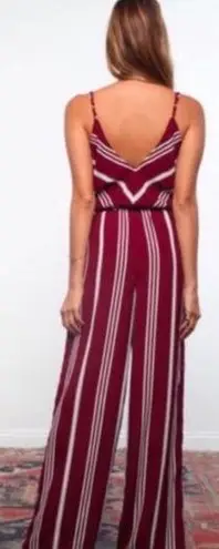 Flynn Skye Burgundy Stripe Wrap Spaghetti Boho Wide Leg Jumpsuit XS