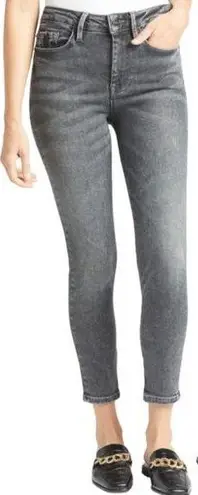 Frame Le One High Rise Waist Crop Skinny Denim Jeans Hughes Acid Wash Grey 2