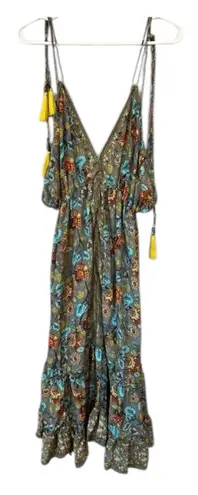 Silk Blend Boho Floral Backless Midi Dress Festival OS Khan Gray Size undefined
