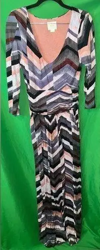 Maeve Anthropologie Chevron Patterned Maxi Dress 3/4 Sleeve size Medium