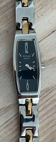 Raga Titan Ladies Watch Two Tone Bracelet Rectangular Black Dial