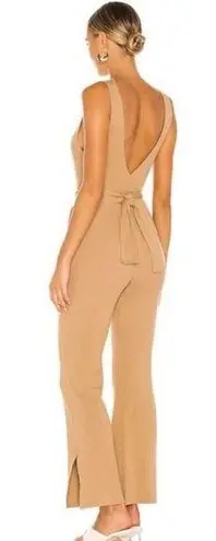 Majorelle Deep V Neckline Ribbed Knit Flare Leg Jumpsuit Camel Women's Medium