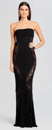 NWT Retrofete Chandler Dress Embroidered Lace Strapless Open Back Maxi Black Lg