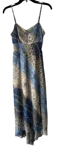 Princess Vera Wang Blue Patchwork Print Dress M Boho Y2K Midi Smocked Backless Blue Size M