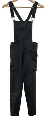 ModCloth Faded Black Overalls XS Utility Pink Floral Lined Bibs denim cargo boho