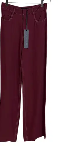 Jenni Kayne Crepe Stitch Birkin Pant Womens Size 2 Wine Wide Leg Lightweight NWT