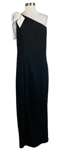 One Shoulder Bow Accent Column Evening Gown Size 8 Black Formal Dress by MARINA