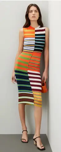 Marni Dress Womens X Small Orange Striped Patchwork Midi Wool Coastal Preppy Size XS