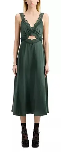 The Kooples Guipure Lace Trim Dress Emerald Green Silk Size 3 = US Large NEW