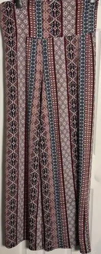New directions Wide Leg Palazzo Pants, Aztecs Red/Blue/White Print, Stretch, L Red Size L