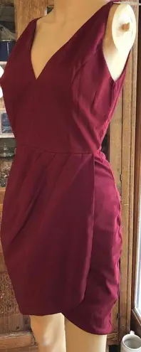 NWT Manydress Cranberry Sleeveless V Neck Faux Wrap Bodycon Dress Womens Small