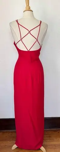 Vintage Solid Red Sleeveless Full Length Strappy Rhinestone Formal Dress Size 12