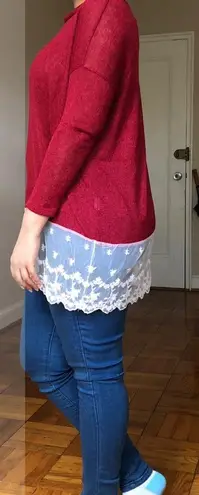 Lace Tunic Oversized Sweater Red Size L